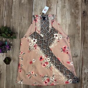 Daytrip Pink and Black Floral Snakeskin Tank Top